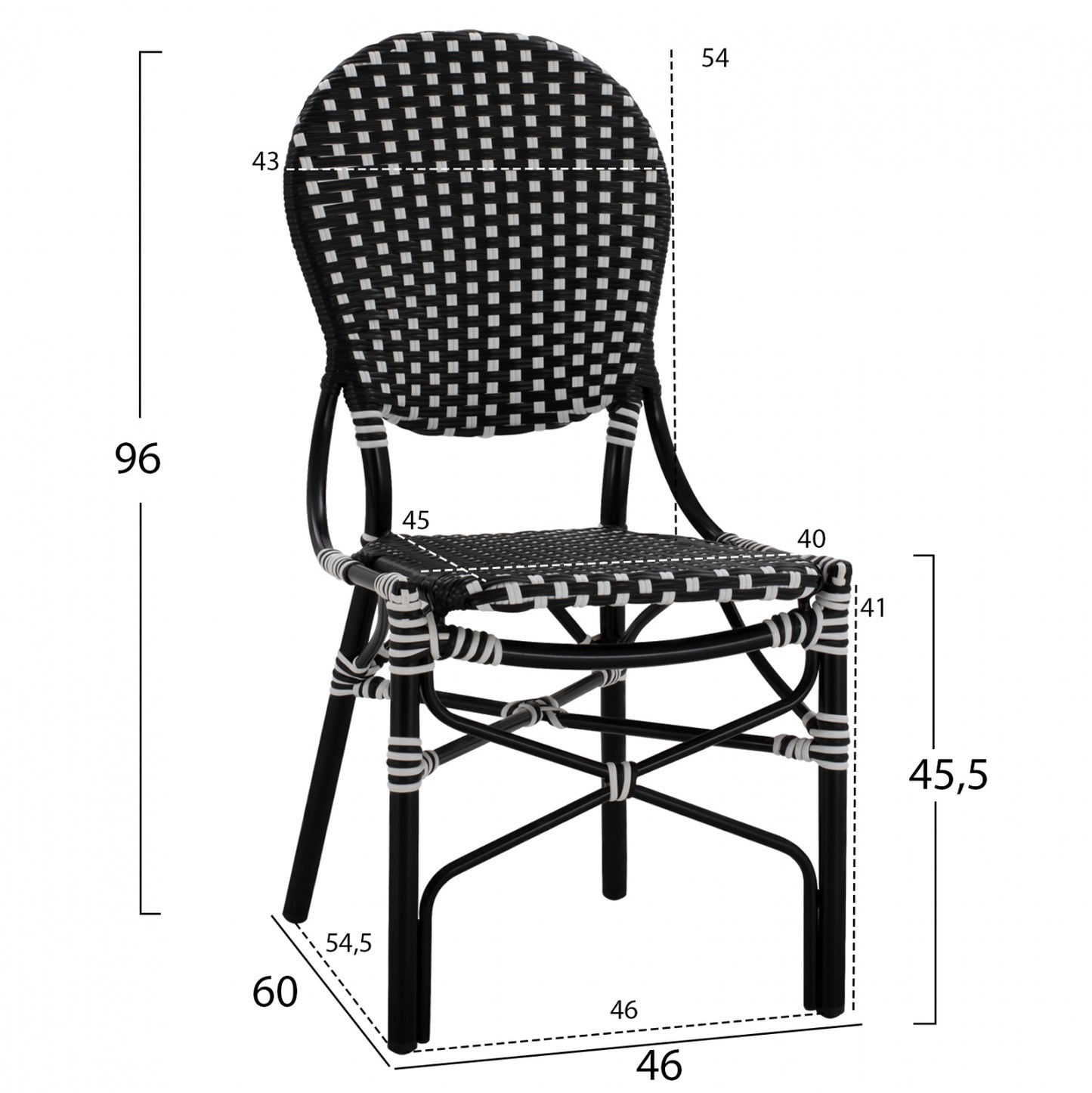 Aluminum Chair Bamboo Look With Wicker Black White Hm5792.02 46x60x96 Cm.