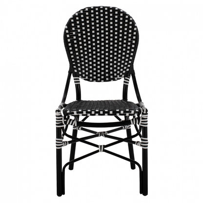Aluminum Chair Bamboo Look With Wicker Black White Hm5792.02 46x60x96 Cm.