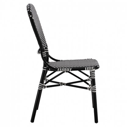 Aluminum Chair Bamboo Look With Wicker Black White Hm5792.02 46x60x96 Cm.