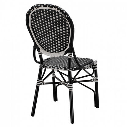 Aluminum Chair Bamboo Look With Wicker Black White Hm5792.02 46x60x96 Cm.
