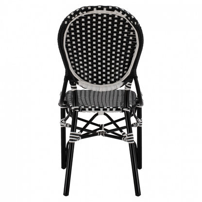 Aluminum Chair Bamboo Look With Wicker Black White Hm5792.02 46x60x96 Cm.