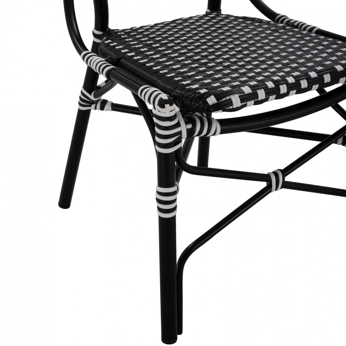 Aluminum Chair Bamboo Look With Wicker Black White Hm5792.02 46x60x96 Cm.