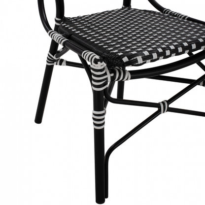 Aluminum Chair Bamboo Look With Wicker Black White Hm5792.02 46x60x96 Cm.