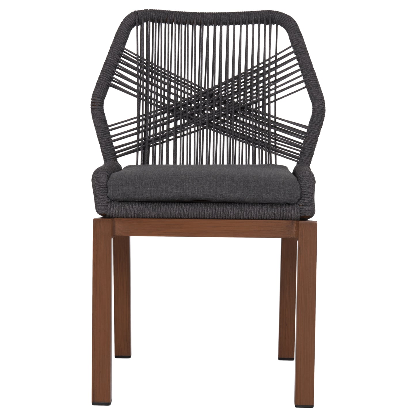 Aluminum Dining Chair Howard Hm5547.11 Brown Color--rope & Cushion In Dark Grey 55.5x60x84.5hcm.