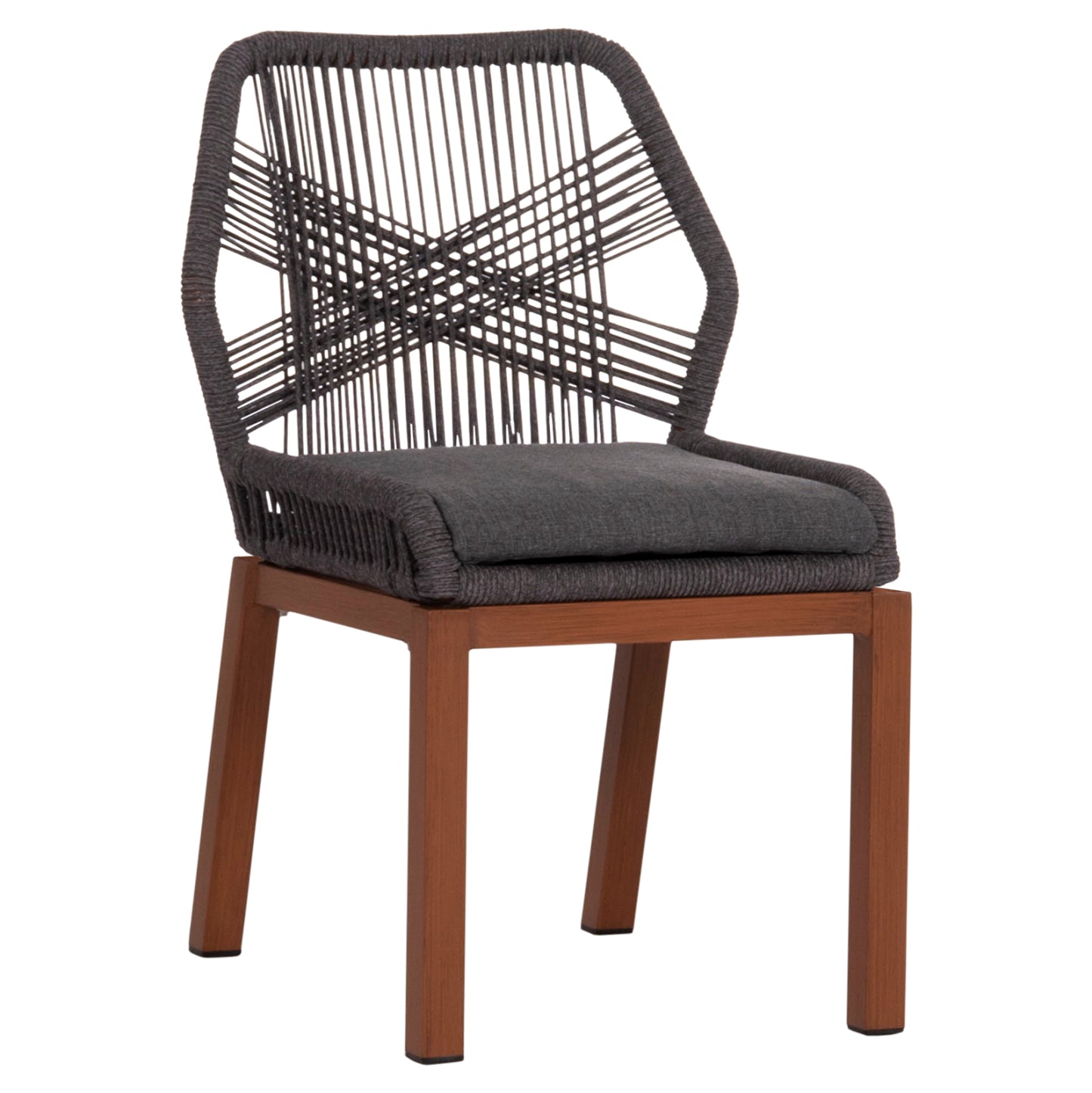 Aluminum Dining Chair Howard Hm5547.11 Brown Color--rope & Cushion In Dark Grey 55.5x60x84.5hcm.