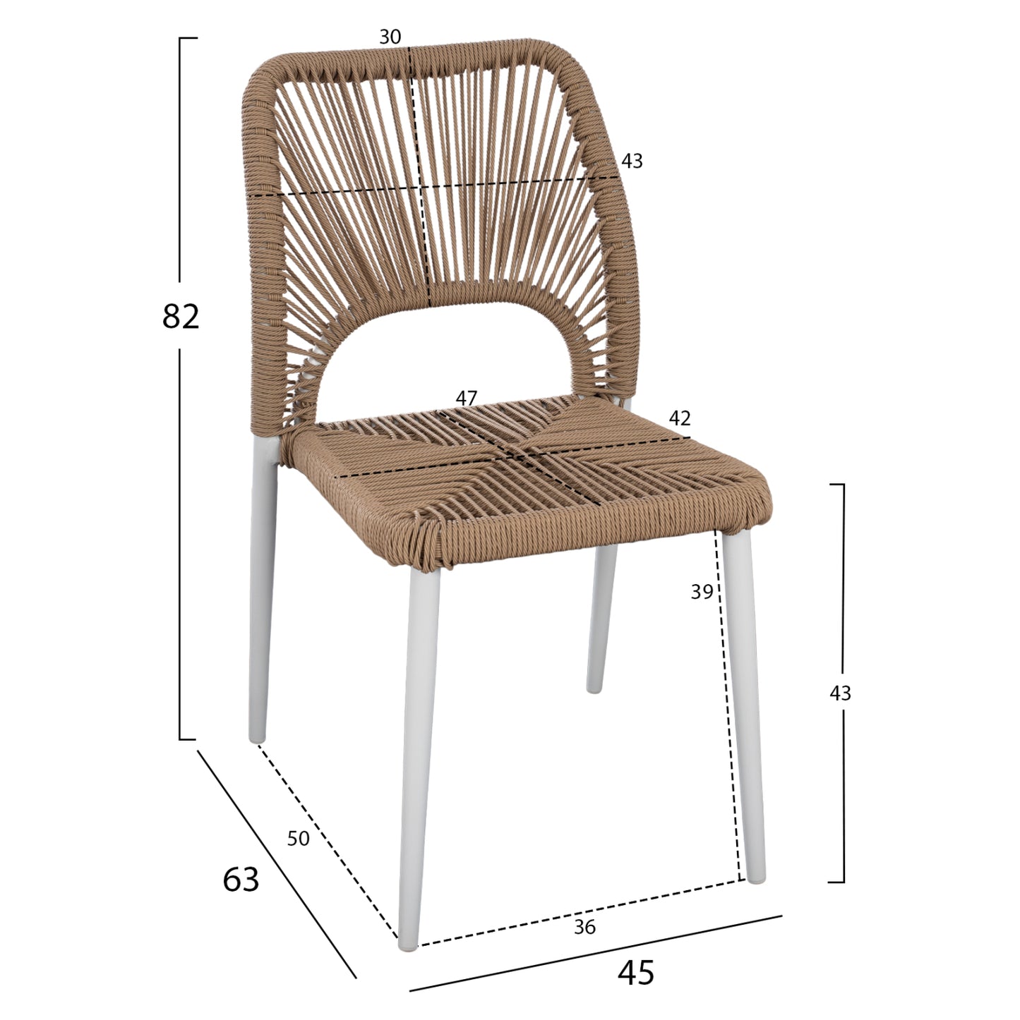 White Aluminum Chair With Pe Rope Beige Hm5770.01 45x63x82y Cm.