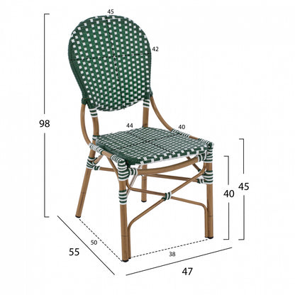 Aluminum Chair Bamboo Look With Wicker Green White Hm5792.01 47x55x98 Cm.