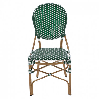Aluminum Chair Bamboo Look With Wicker Green White Hm5792.01 47x55x98 Cm.