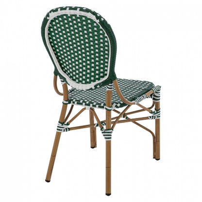 Aluminum Chair Bamboo Look With Wicker Green White Hm5792.01 47x55x98 Cm.