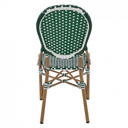 Aluminum Chair Bamboo Look With Wicker Green White Hm5792.01 47x55x98 Cm.