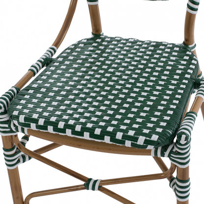 Aluminum Chair Bamboo Look With Wicker Green White Hm5792.01 47x55x98 Cm.