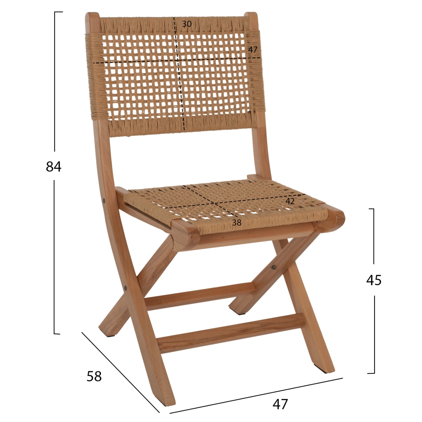 Folding Chair Made Of Beech Wood And Rope In Natural 47x58x84hcm.hm9411.01