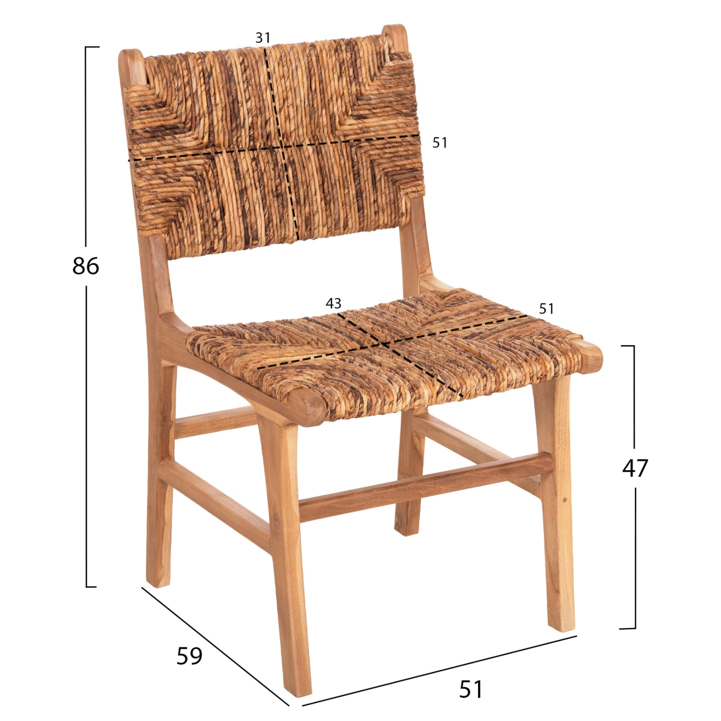 Chair Hm9399.11 Teak Wood With Straw Matting On Backrest And Seat Natural Color 51x60,5x86hcm