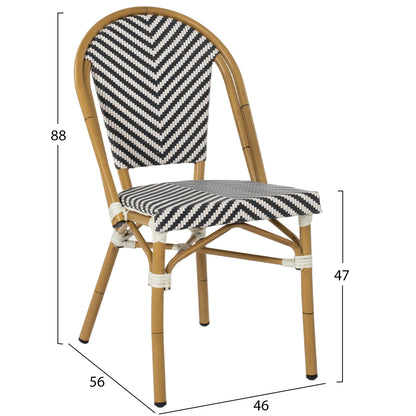 Chair Aluminum Hm5860.01 Bamboo Look Textilene Black-white 46x56x88hcm.