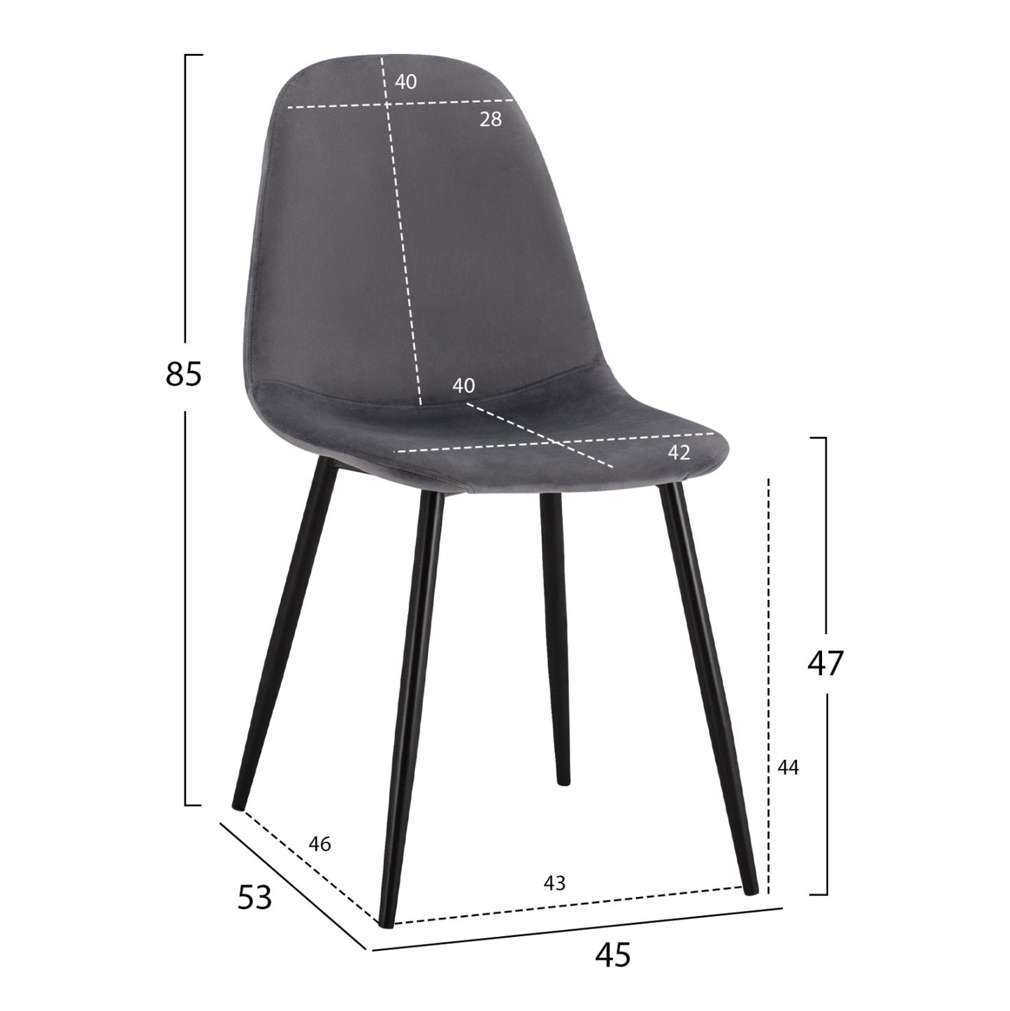 Dining Chair Leonardo Velvet Grey With Metallic Legs Hm00100.01 45x53x85 Cm.