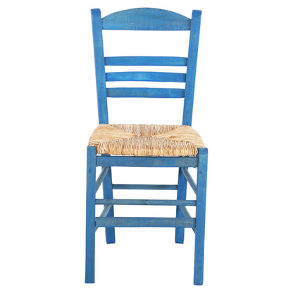 Traditional Chair With Straw Mat Seat Fb910369.05 Bbech Wood With Impregnation-blue 40x42x87h