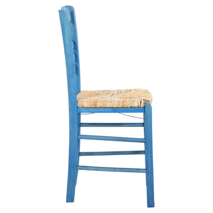 Traditional Chair With Straw Mat Seat Fb910369.05 Bbech Wood With Impregnation-blue 40x42x87h