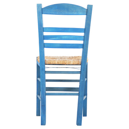 Traditional Chair With Straw Mat Seat Fb910369.05 Bbech Wood With Impregnation-blue 40x42x87h