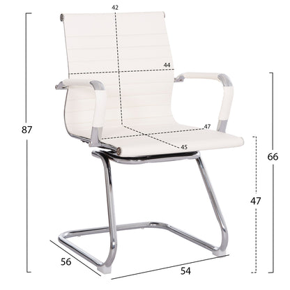 Conference Chair Boss Hm1023.32 With Arms-white Pu-chromed Metal Legs 54x56x87hcm.
