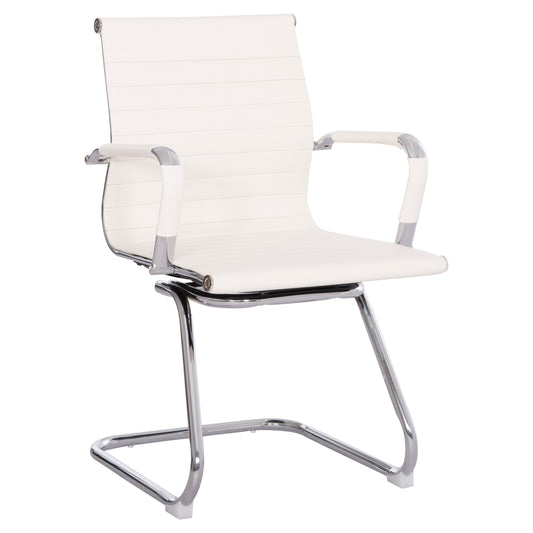 Conference Chair Boss Hm1023.32 With Arms-white Pu-chromed Metal Legs 54x56x87hcm.