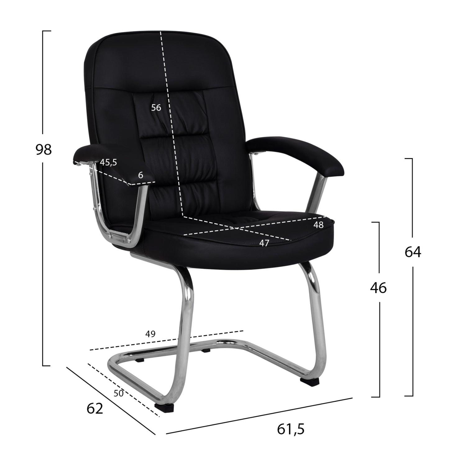 Conference Chair Hm1114 Black Pu With Chromed Base 61.5x62x98 Cm.