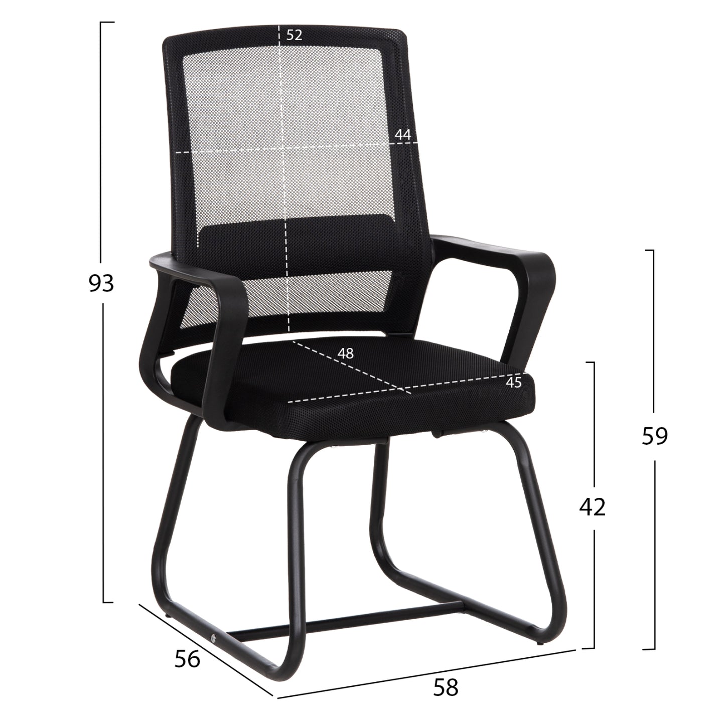 Visitor's Chair Caster Hm1228.01 Metal-pp-mesh Fabric-- Black 46x52x94hcm.