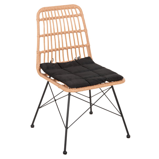 Chair Outdoor Allegra Hm5451.11 Metal & Cushion Black- Wicker Beige 52x51.5x83.5hcm.
