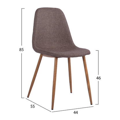 Dining Chair Leonardo Hm00100.03 With Metallic Legs And Brown Fabric 44x55x85Υ Cm
