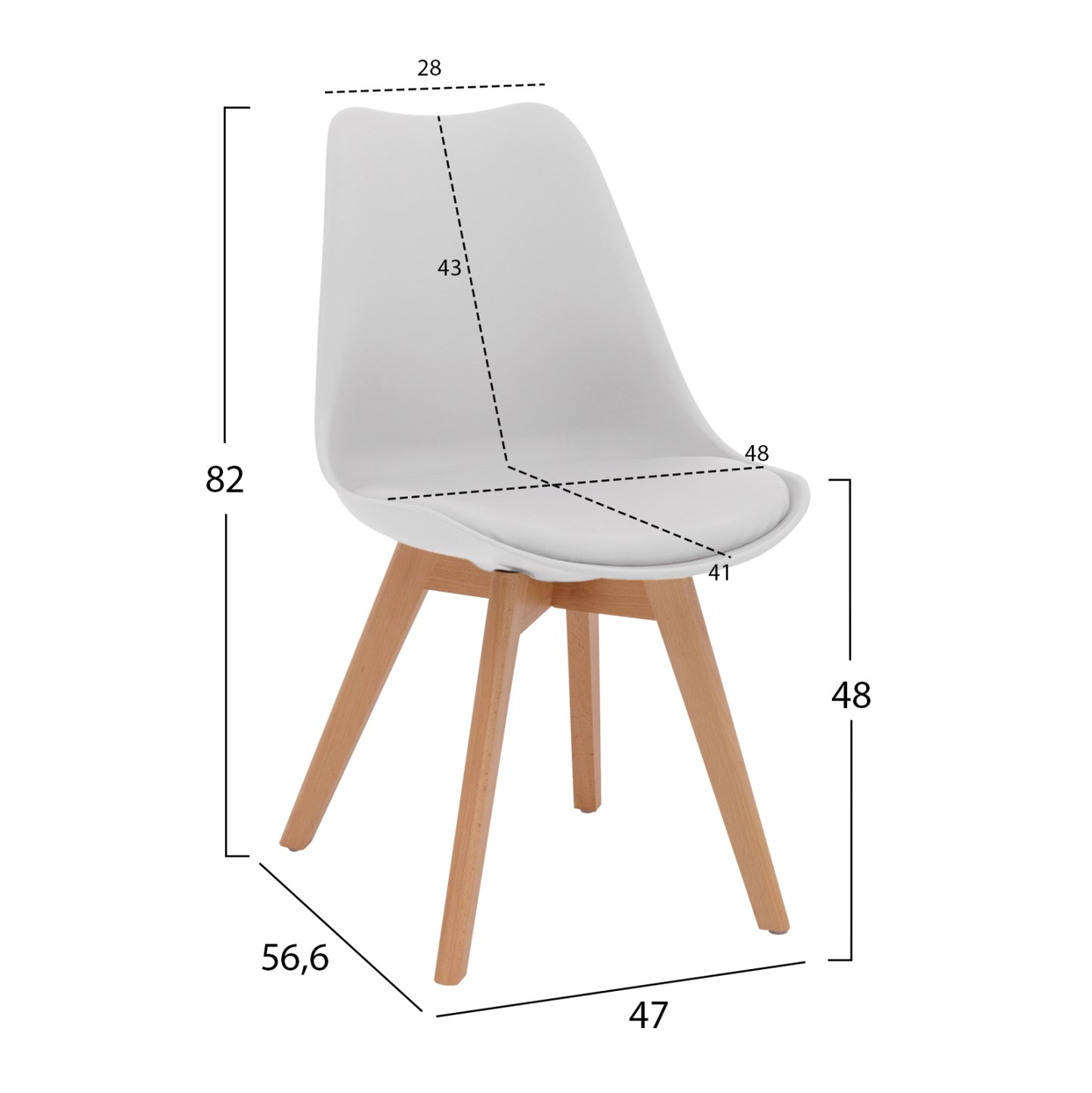 Chair Vegas Hm0033.01-wooden Legs-white Seat-47x56,6x82Υ Cm