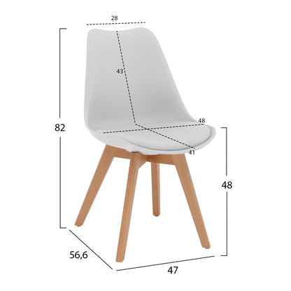 Chair Vegas Hm0033.01-wooden Legs-white Seat-47x56,6x82Υ Cm