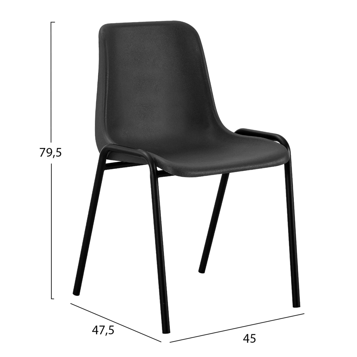 Chair Langet Hm18481.02 Polypropylene In Black--metal Legs In Black 45x47.5x79.5hcm