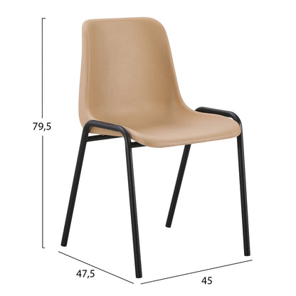 Chair Langet Hm18481.04 Polypropylene In Cappuccino--metal Legs In Black 45x47.5x79.5hcm
