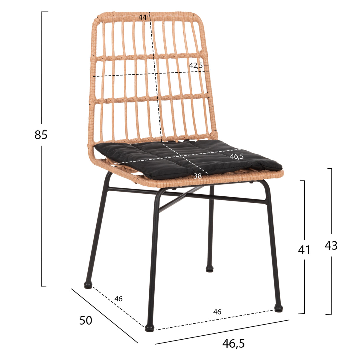 Dining Chair Allegra Hm5705.11 Black Metal With Cushion-wicker In Beige 46,5x50x85hcm.
