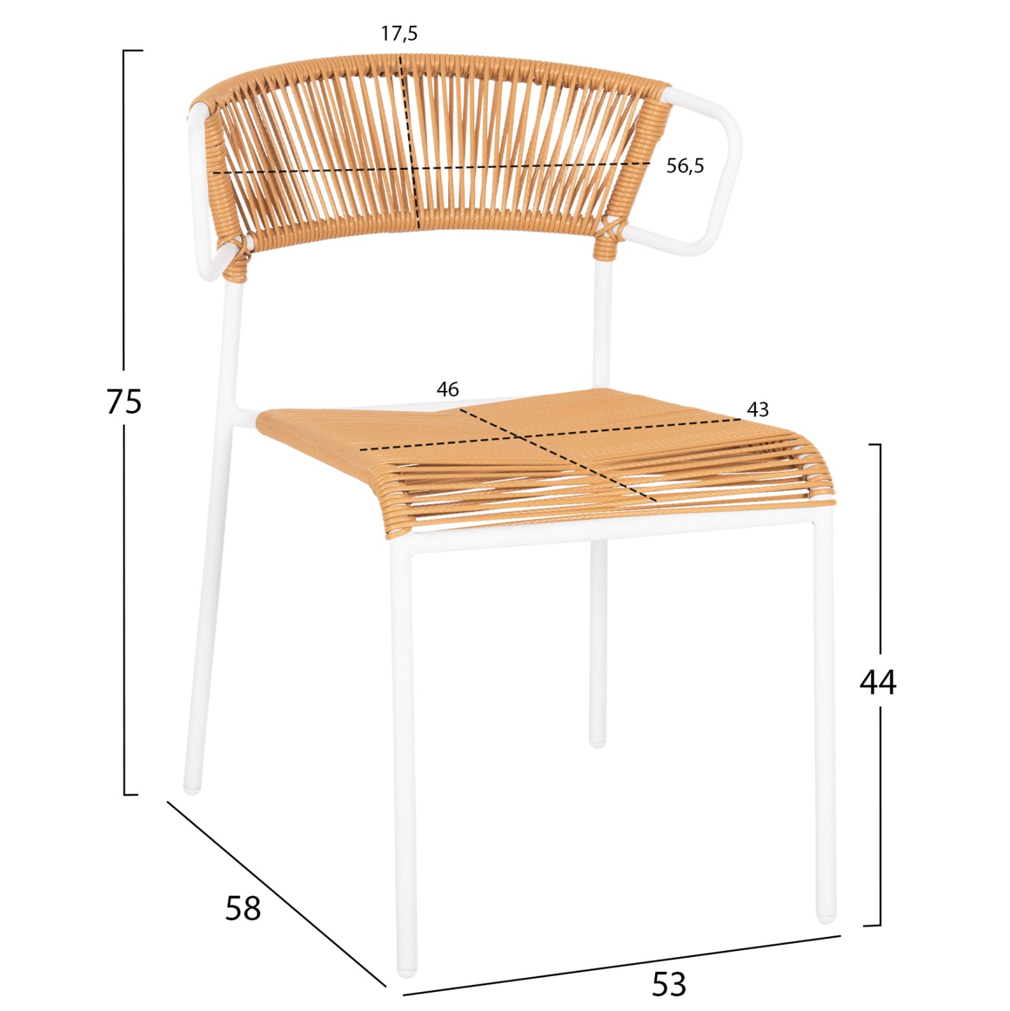 Chair Suki Hm6053.01 Metal In White And Synthetic Rattan In Natural Color 54x62x80hcm.