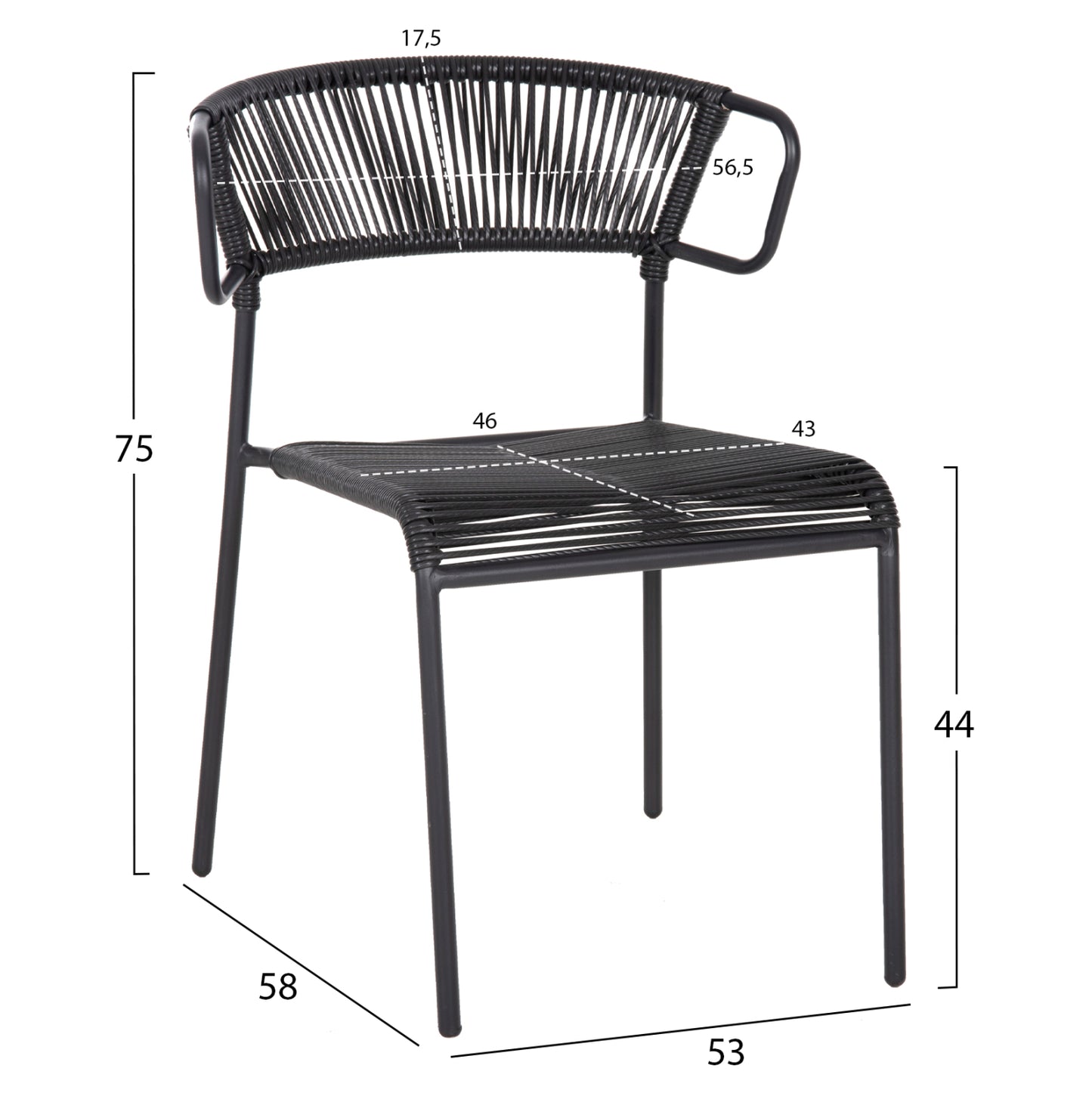 Chair Suki Hm6053.02 Metal And Synthetic Rattan In Black Color 54x62x80hcm.