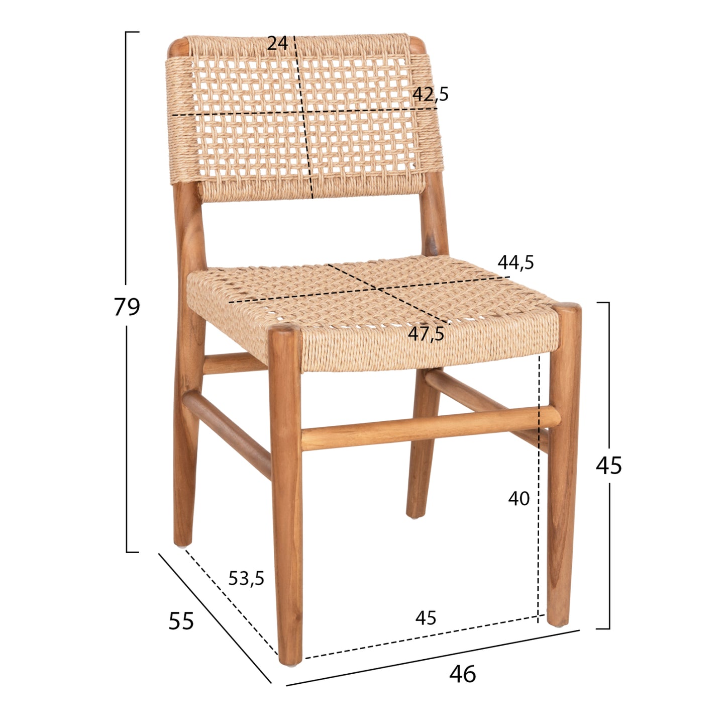 Dining Chair Rosco Hm6133 Teak Wood In Natural-viro Rope In Beige 46x55x79hcm.