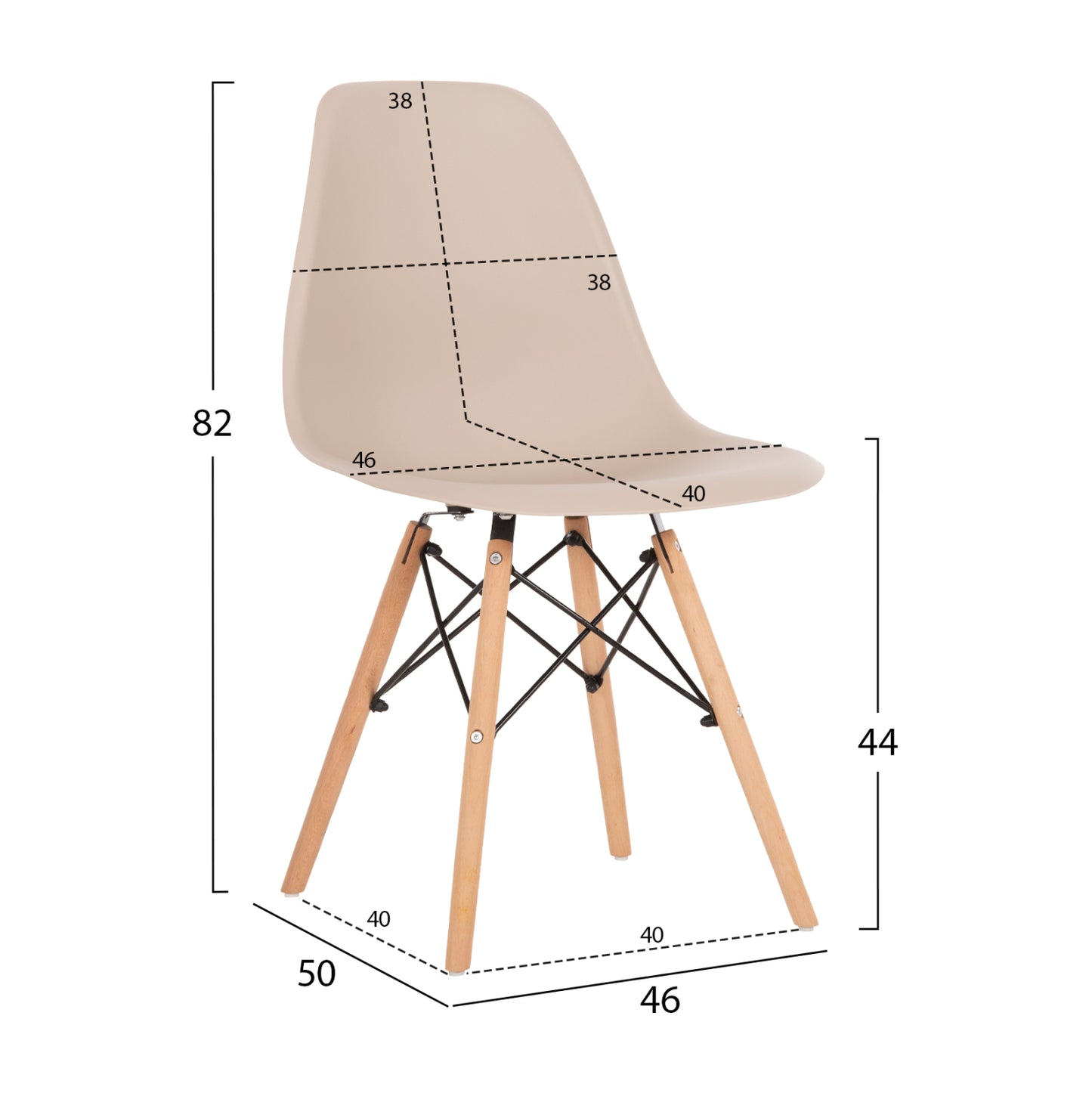 Dining Chair Twist Hm8460.25 Wooden Legs-polypropylene Seat In Cappuccino Color 46x50x82hcm.