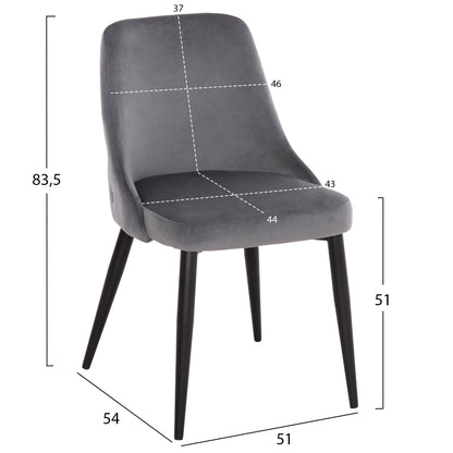 Dining Chair Serenity Hm8527.11 Grey Velvet-black Metallic Legs 51x54x83,5hcm.