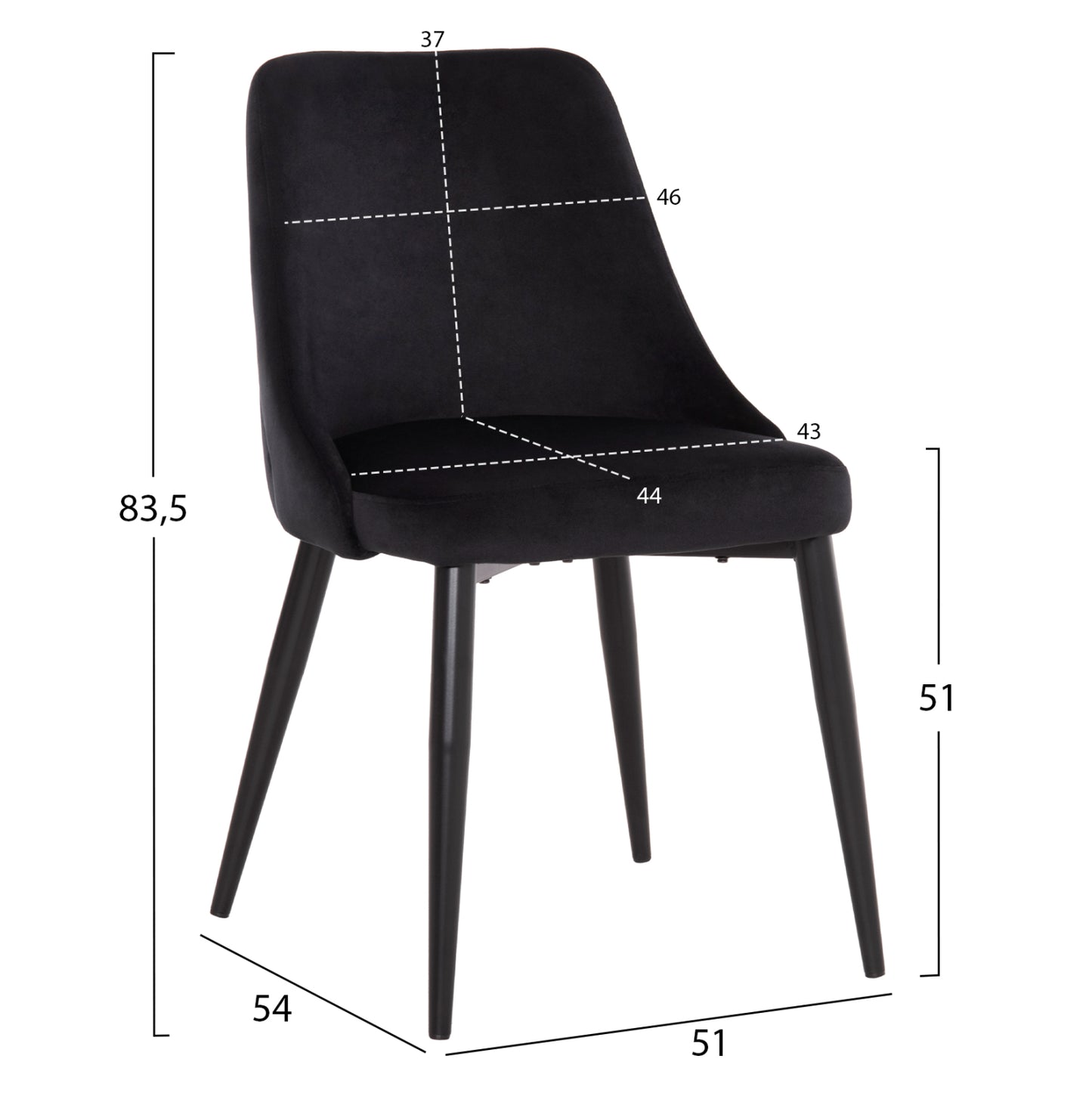 Dining Chair Serenity Hm8527.14 Black Velvet-black Metallic Legs 51x54x83,5hcm.