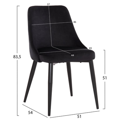 Dining Chair Serenity Hm8527.14 Black Velvet-black Metallic Legs 51x54x83,5hcm.