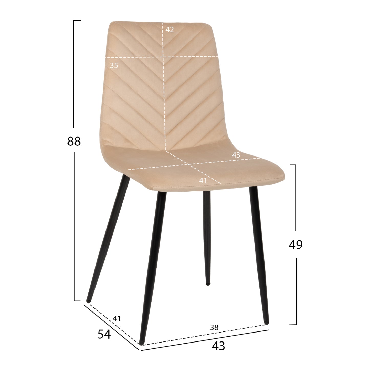 Dining Chair Latrell Hm8587.05 Ecru Velvet & Black Metal Legs 43x54x88hcm.