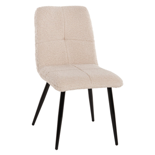 Chair Shelly Hm8590.02 Teddy Fabric In White-black Metal Legs 48x64x87hcm.