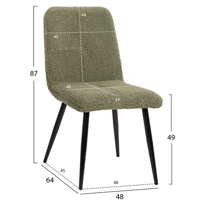 Chair Shelly Hm8590.03 Teddy Fabric In Pistachio Green-black Metal Legs 48x64x87hcm.