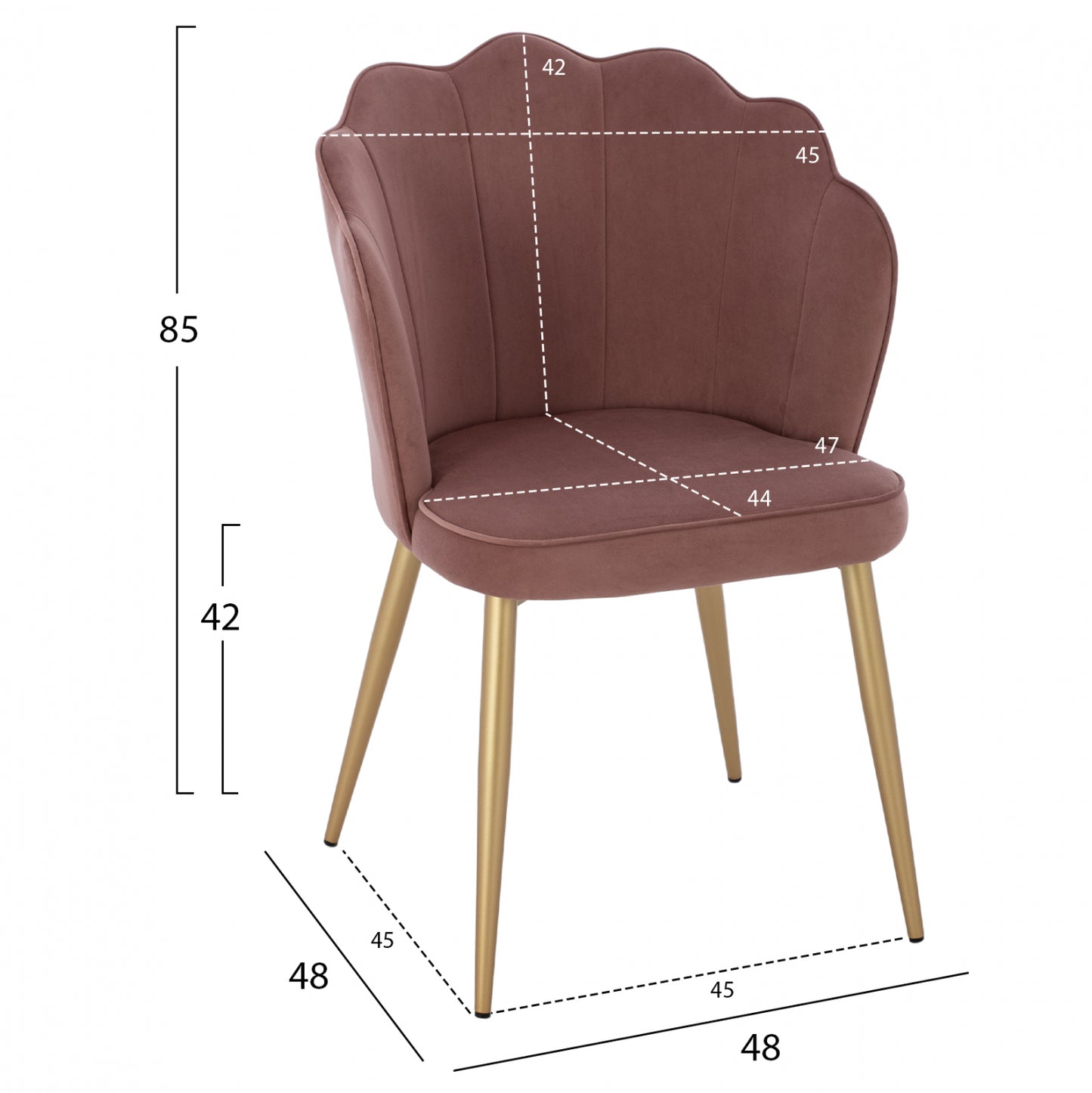 Chair Hm8737.02 Velvet Dusty Pink With Metal Gold Frame 48x48x85 Cm.