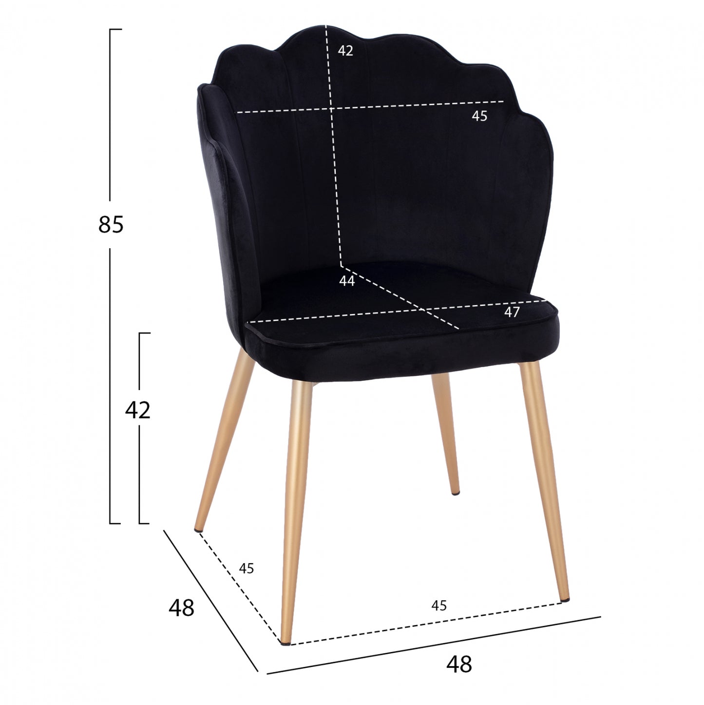 Chair Hm8737.04 Velvet Black With Metal Gold Frame 48x48x85 Cm.