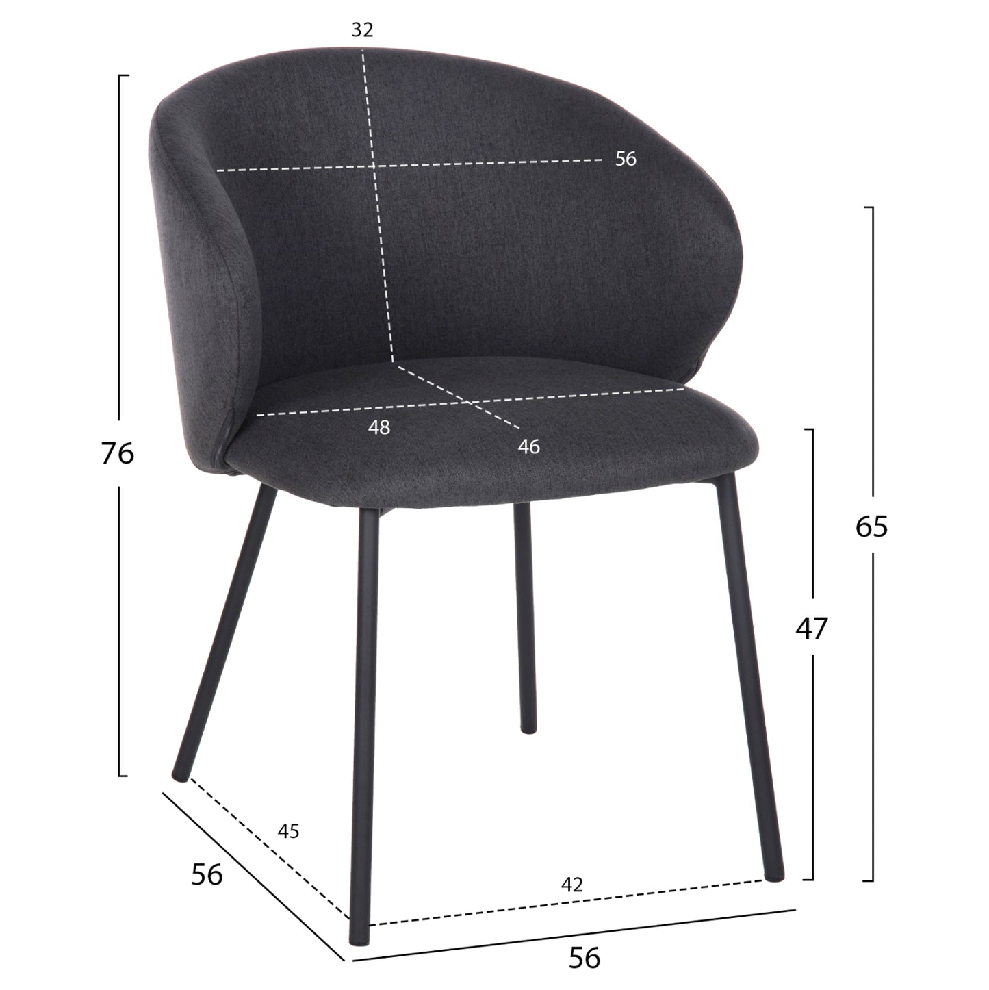 Dining Chair Isiah Hm9615.01 Grey Fabric-black Metal Legs 56x56x76hcm.