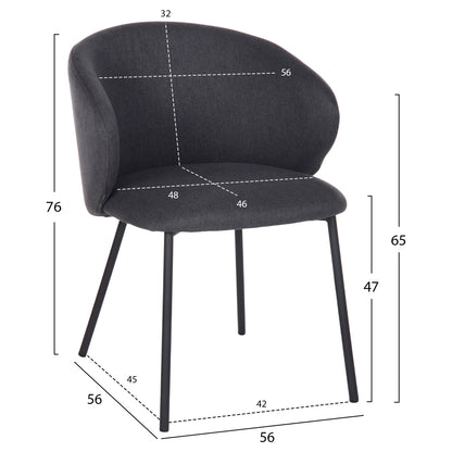 Dining Chair Isiah Hm9615.01 Grey Fabric-black Metal Legs 56x56x76hcm.
