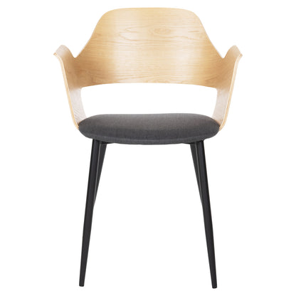 Dining Chair Velp Hm9616.02 Wood In Natural-grey Fabric-black Metal Legs 55,5x50x79hcm.