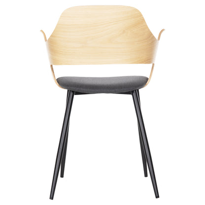 Dining Chair Velp Hm9616.02 Wood In Natural-grey Fabric-black Metal Legs 55,5x50x79hcm.
