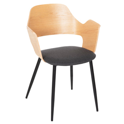 Dining Chair Velp Hm9616.02 Wood In Natural-grey Fabric-black Metal Legs 55,5x50x79hcm.